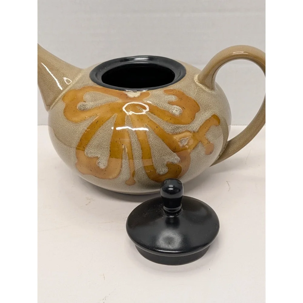 Pier 1 Kioko Teapot with Lid Hand Painted Stoneware Drip Pattern Floral  Vintage